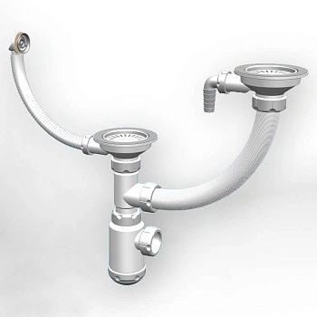 Сифон двойной GRAND 31/2 с круглым переливом и винтом и отводом металл.(341-11-24)