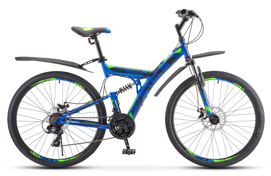 Велосипед горный STELS Focus MD 27,5", (2020) количество скоростей 21 рама сталь 19 неоновый/синий/з