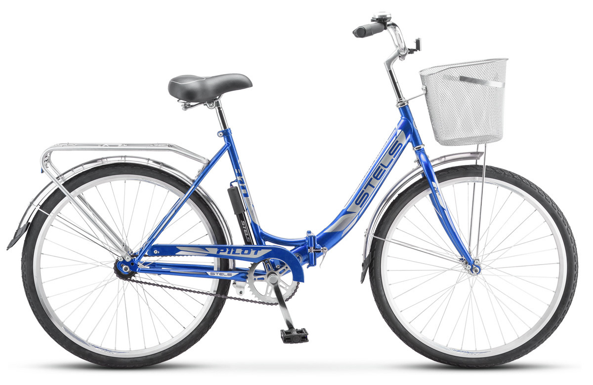 Велосипед складной STELS Pilot 810 26", (2020-2021) рама сталь 19 синий с корзиной