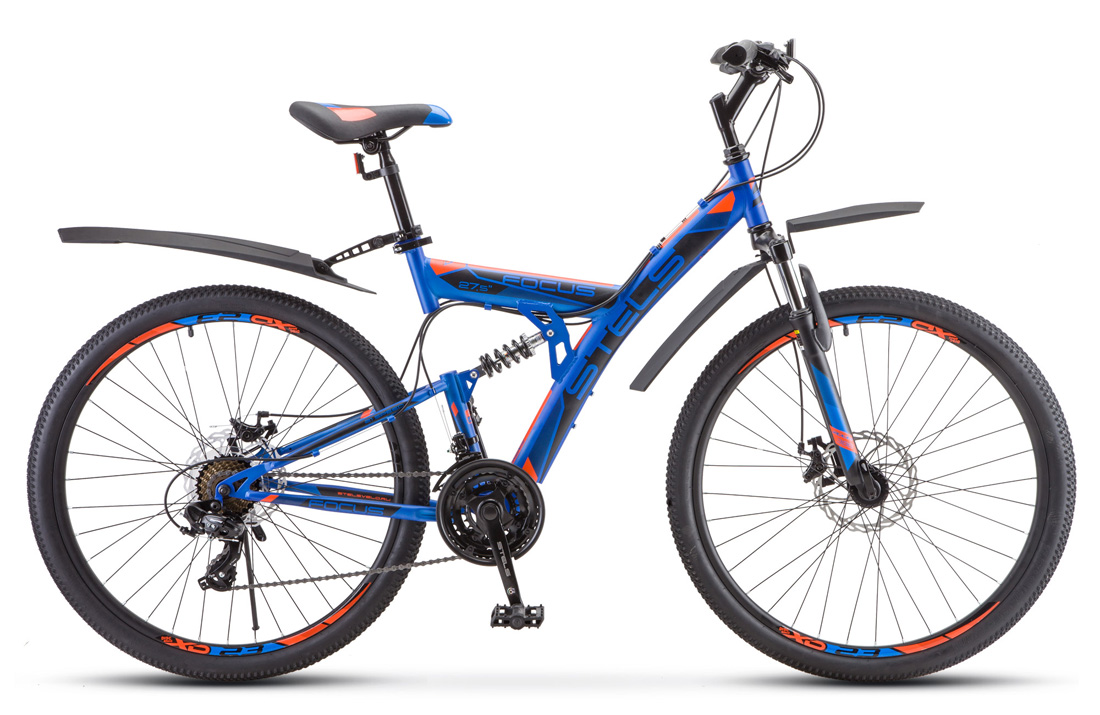 Велосипед горный STELS Focus MD 27,5", (2020) количество скоростей 21 рама сталь 19 синий/неоновый/к