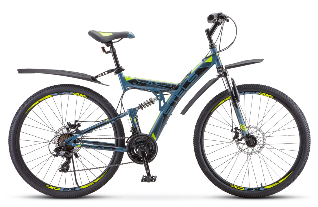 Велосипед горный STELS Focus MD 27,5", (2020) количество скоростей 21 рама сталь 19 серый/желтый