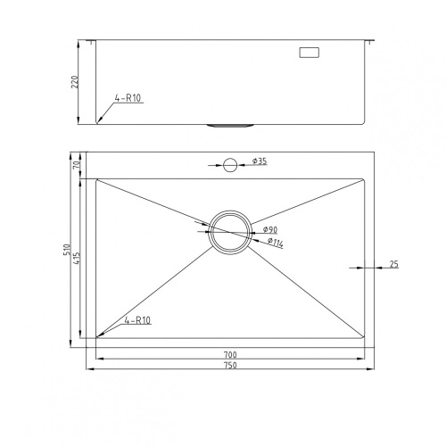 Мойка для кухни Milacio Denia 750 Steel золото