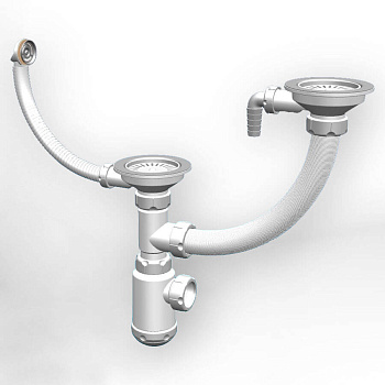 Сифон двойной GRAND 31/2 с круглым переливом и винтом и отводом металл.(341-11-24)