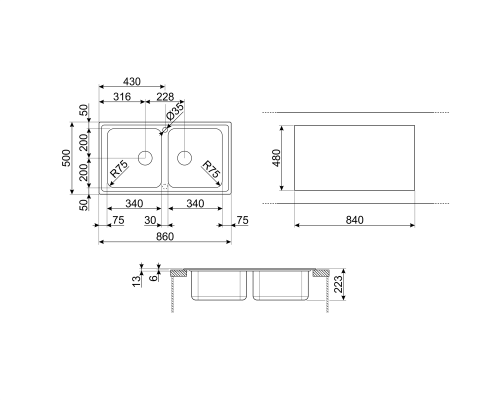 Мойка Smeg LLR862-2