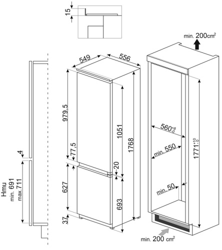 Встраиваемый холодильник Smeg C8174DN2E