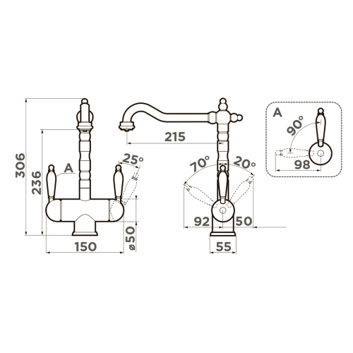 Смеситель Omoikiri Amagasaki-SI латунь/античное серебро