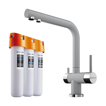 Комплект смеситель с фильтром Omoikiri Nagano-GR + Pure drop Lite