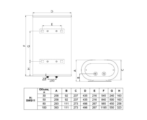 Водонагреватель Hyundai H-SWS11-80V-UI707 2кВт 80л