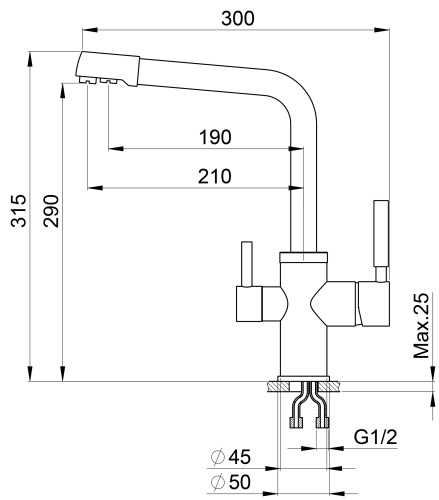 Смеситель для кухни Granula GR-2015, алюминиум