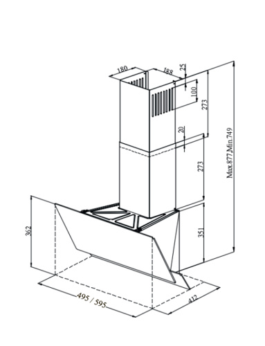 Наклонная вытяжка Monsher REIMS 50 Noir Verre