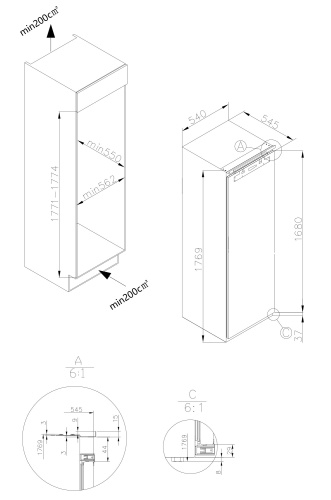 Встраиваемый холодильник Hiberg RFB-30 W