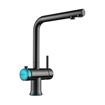 Смеситель Omoikiri Hotaru-GM-B латунь/вороненая сталь/голубой