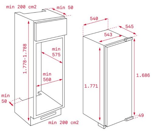Встраиваемый холодильник Teka TKI2 300