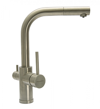 Кухонный смеситель Florentina нержавеющая сталь и хром Кристалл с выдвижным изливом (для чистой воды